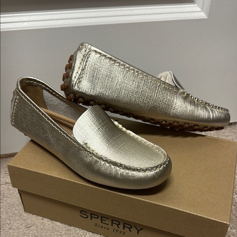 Sperry Silver Metallic Loafers Flats